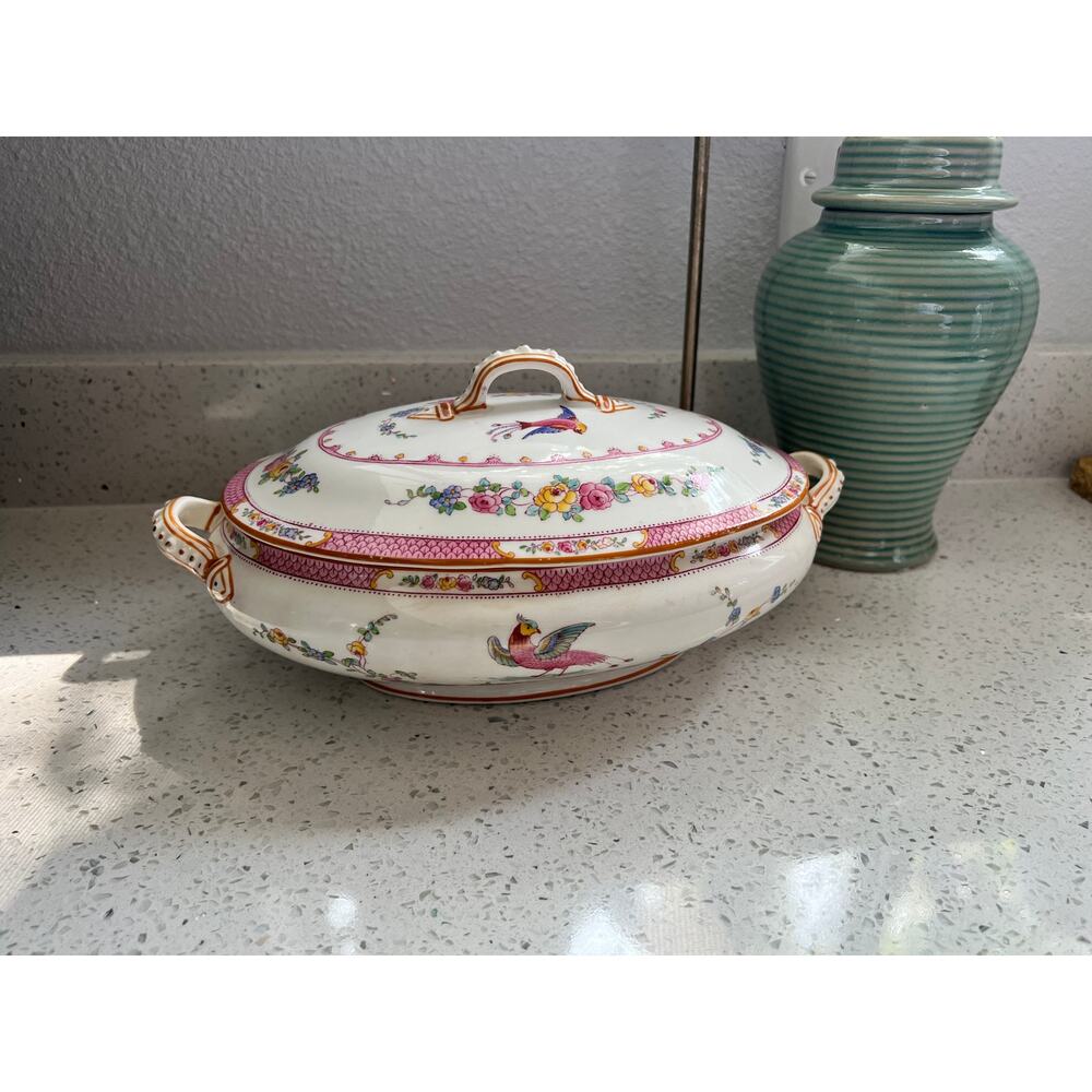 Antique George Jones & Sons Crescent Ware Paradise Pink Vegetable Soup Bowl